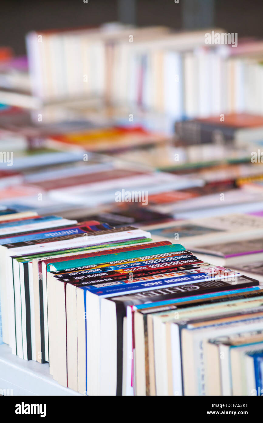 Rows of books at book market in Southbank, London in December Stock Photo