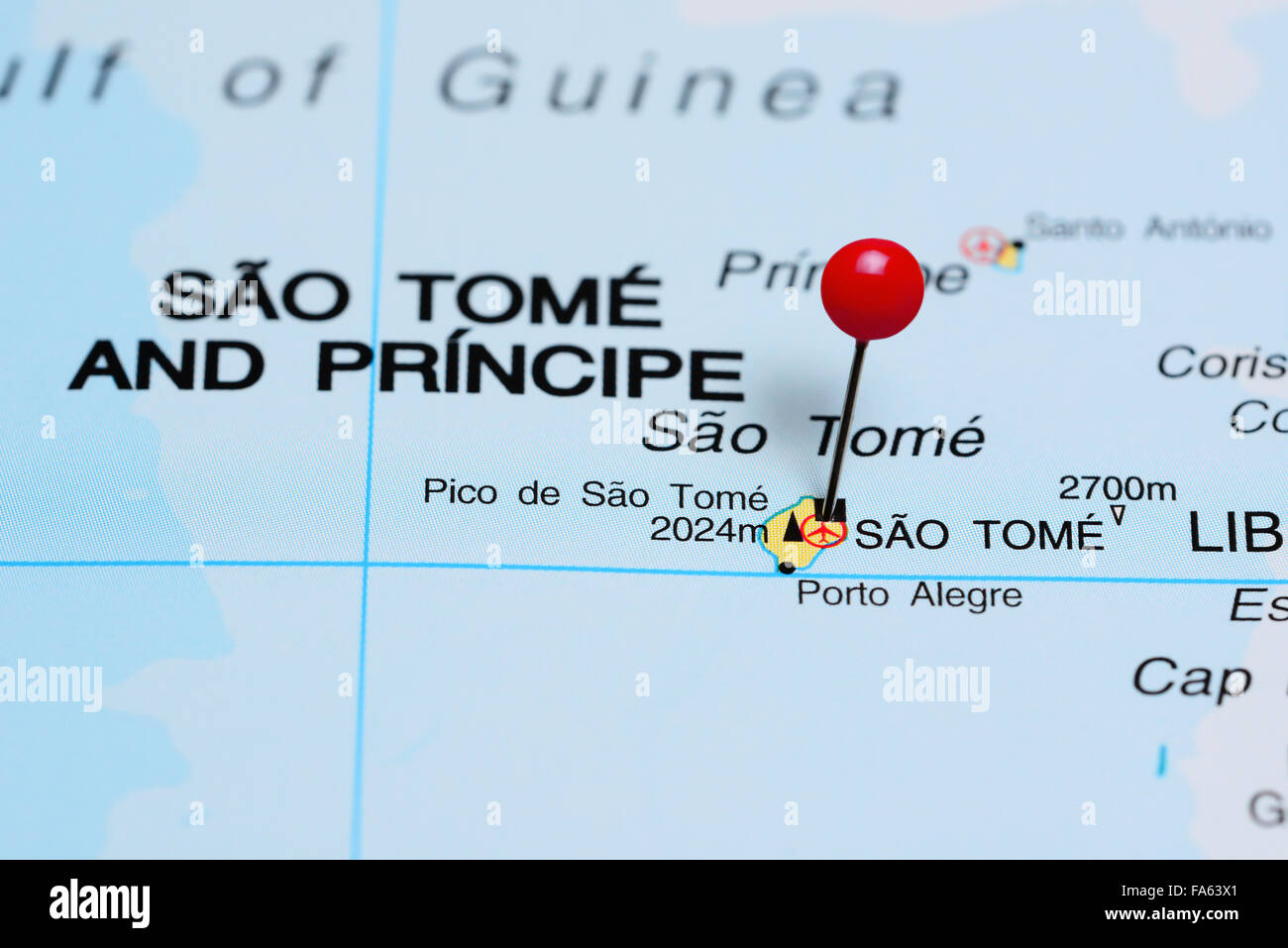 Sao Tome pinned on a map of Africa Stock Photo