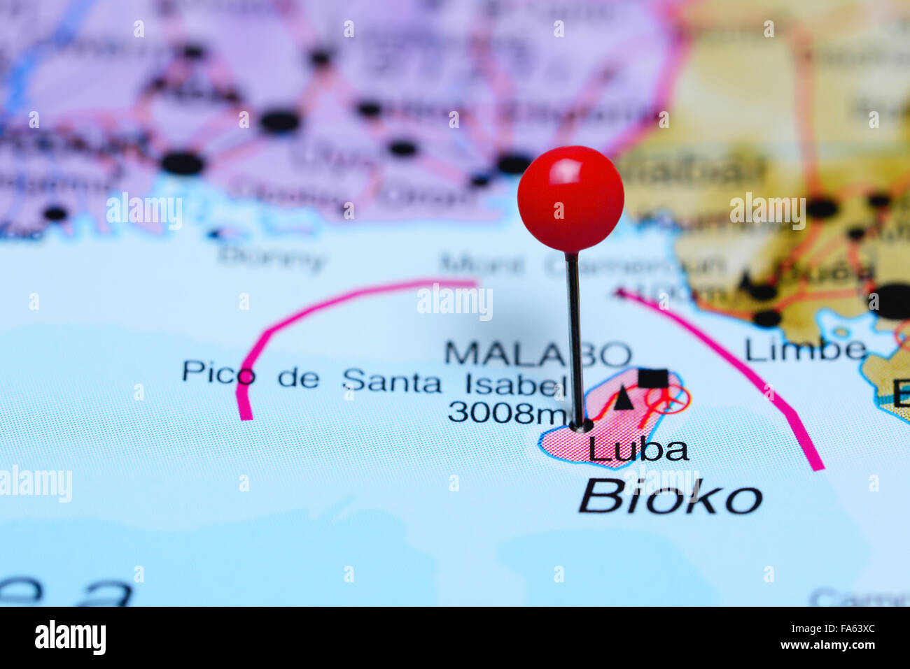 Luba pinned on a map of Africa Stock Photo