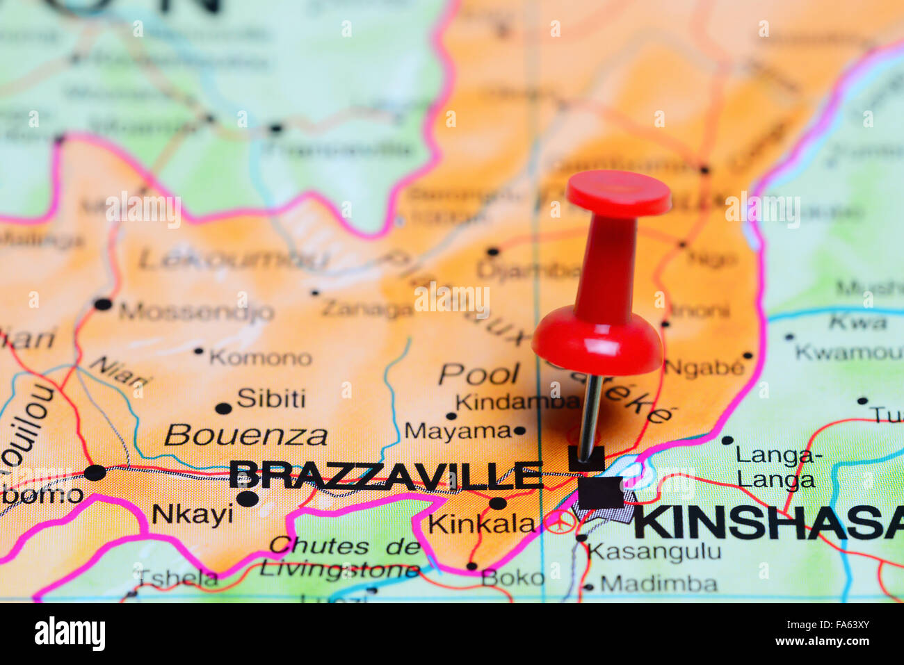 Brazzaville pinned on a map of Africa Stock Photo