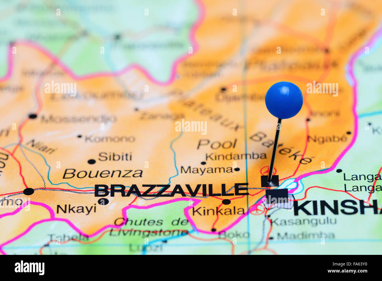 Brazzaville pinned on a map of Africa Stock Photo