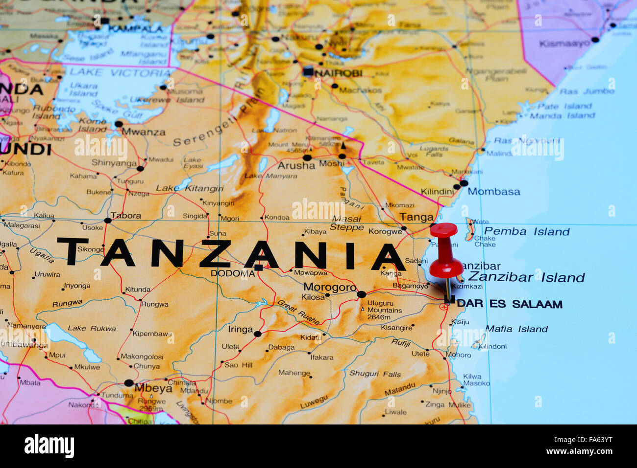 Dar es Salaam pinned on a map of Africa Stock Photo Alamy