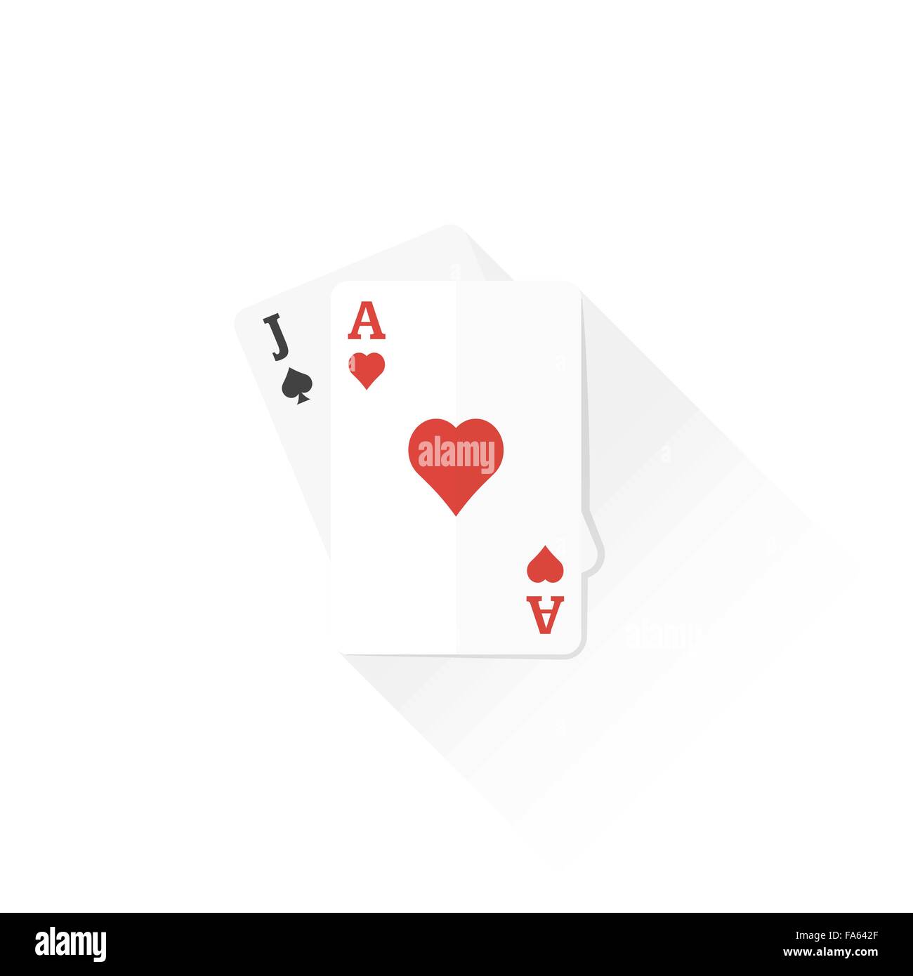 vector ace of hearts and jack of spades playing cards flat design colored isolated illustration on white background with shadow Stock Vector