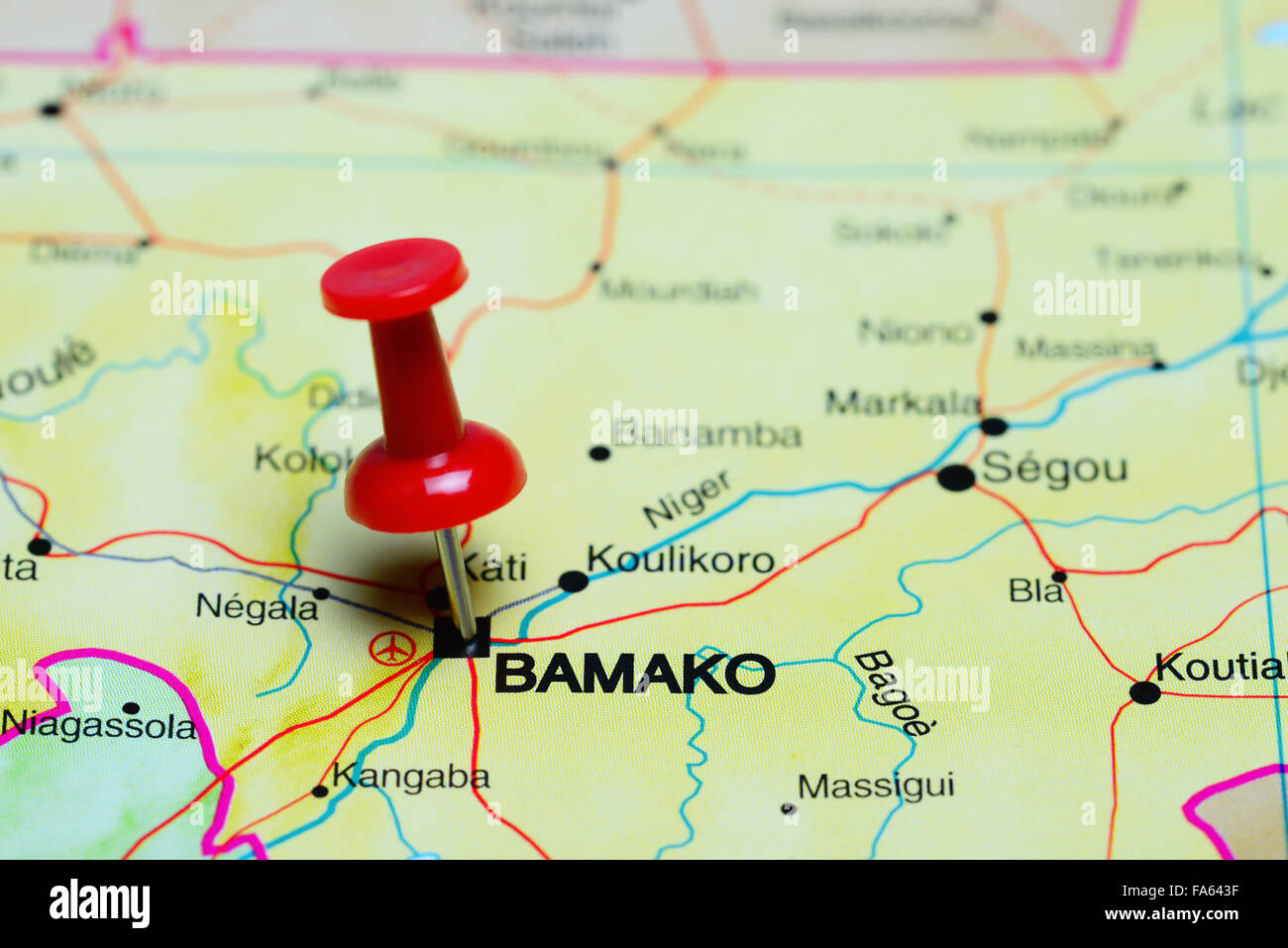 Bamako pinned on a map of Africa Stock Photo Alamy