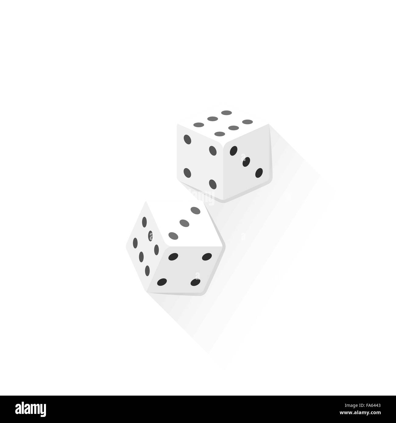 vector gambling pair of white color dice isolated flat design illustration on white background with shadow Stock Vector