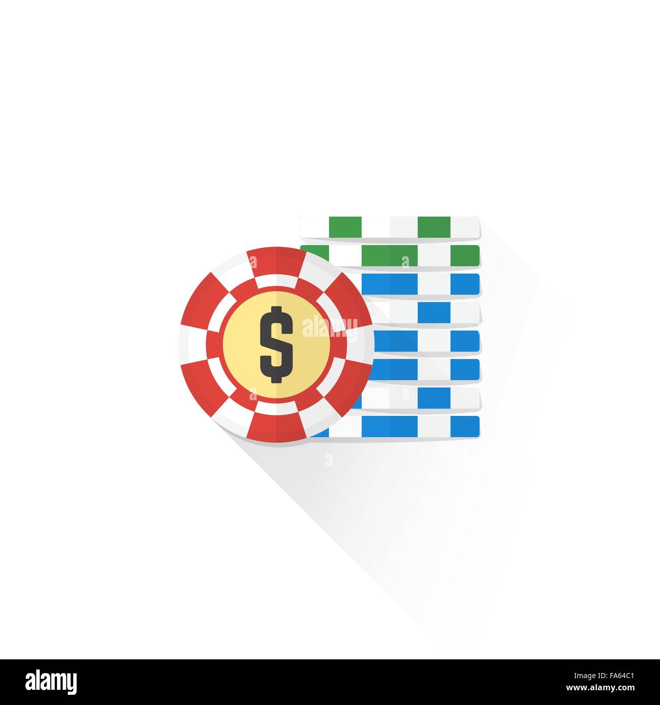 vector casino gambling chips red green blue color dollar sign isolated flat design illustration on white background with shadow Stock Vector