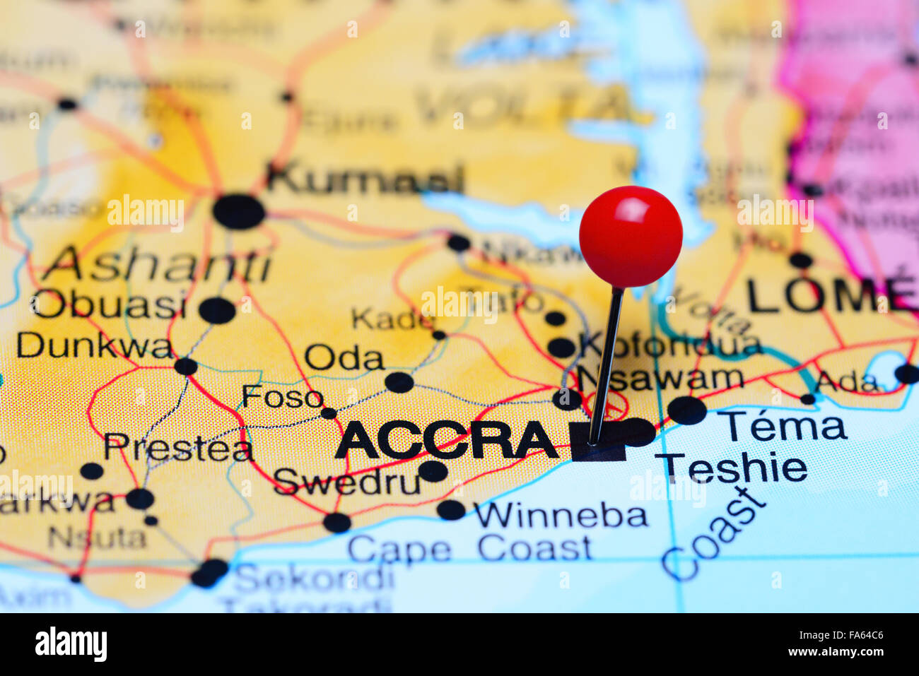 Accra pinned on a map of Africa Stock Photo Alamy