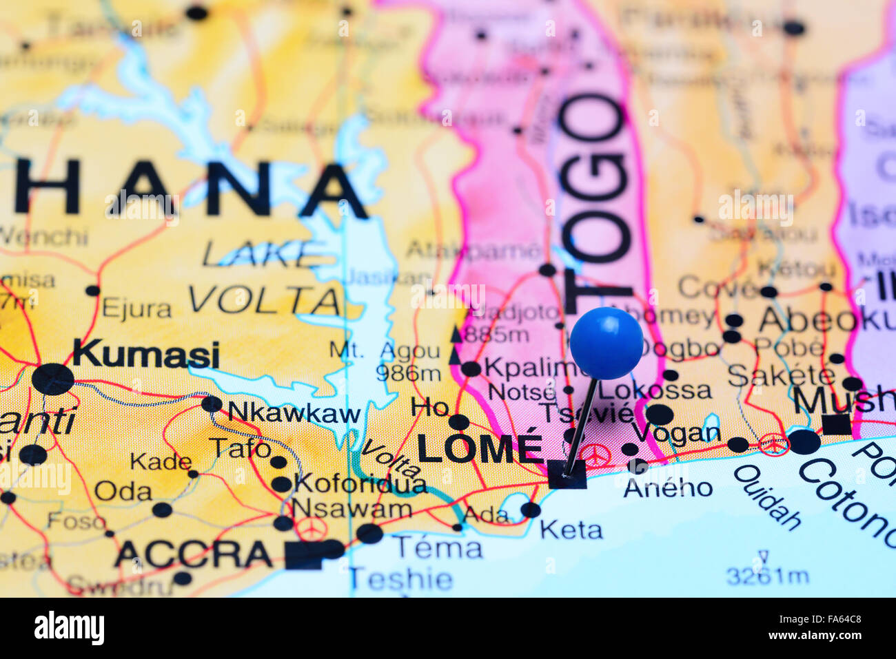 Lome pinned on a map of Africa Stock Photo