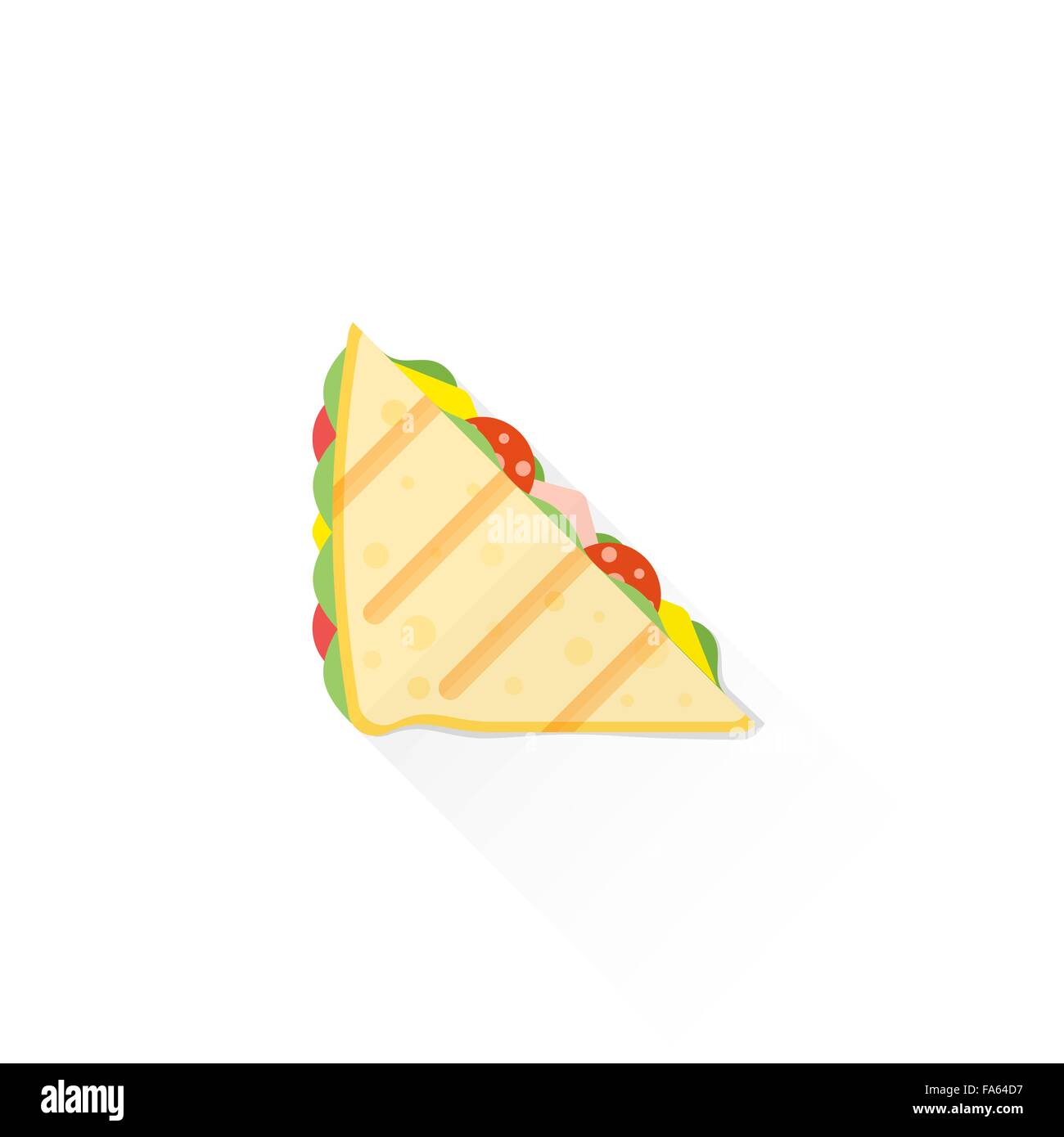 vector fast food grilled bread toast club sandwich ham turkey lettuce tomato cheese flat design isolated illustration on white b Stock Vector