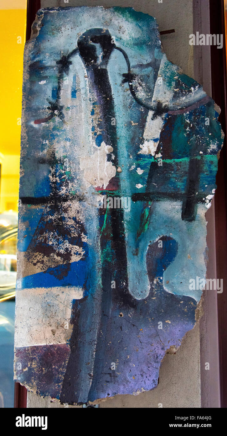 Painted pieces of Berlin Wall Checkpoint Charlie Stock Photo