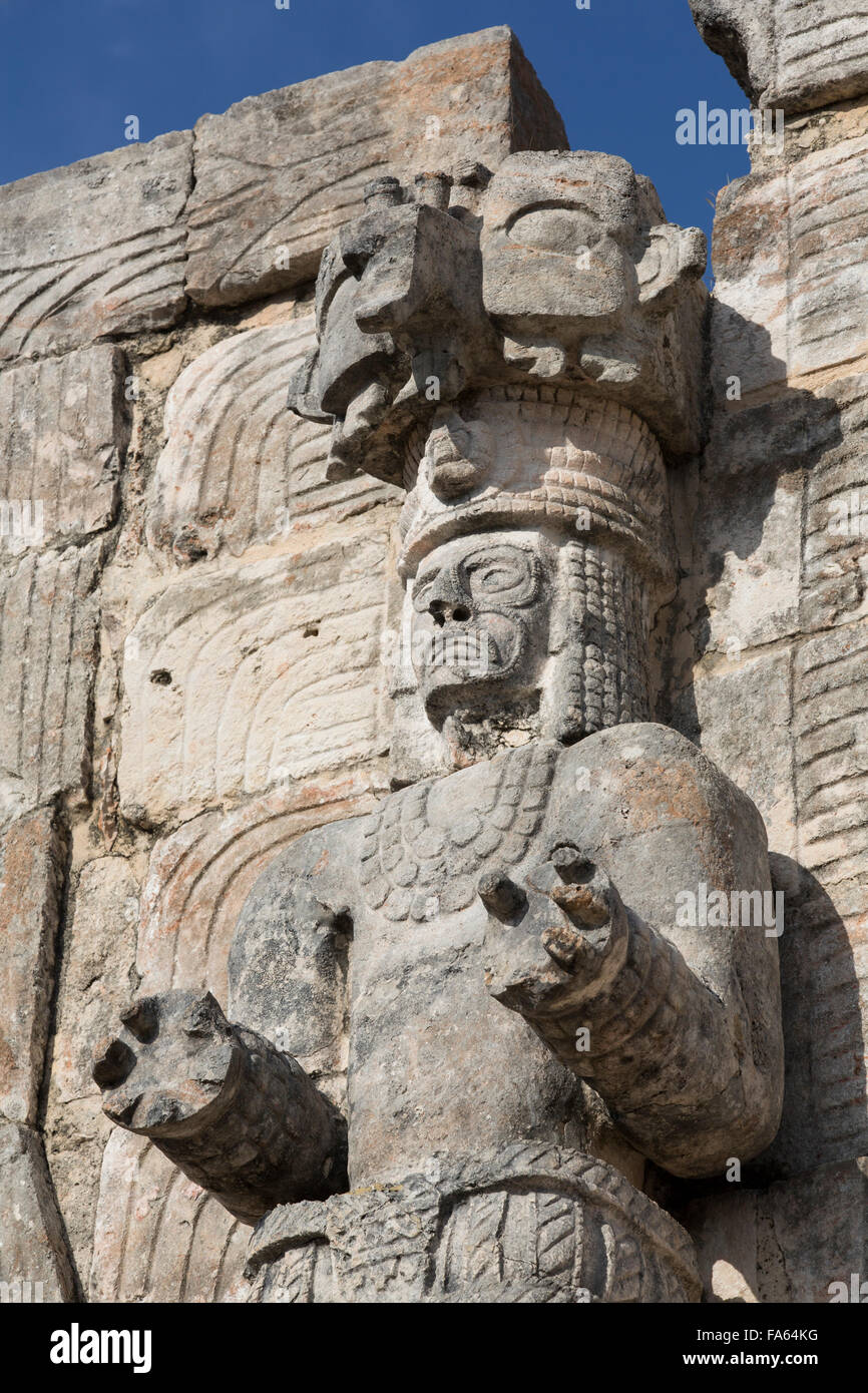 Atlantes figure, Palace of Masks, Kabah Archaelological Site, Yucatan, Mexico Stock Photo