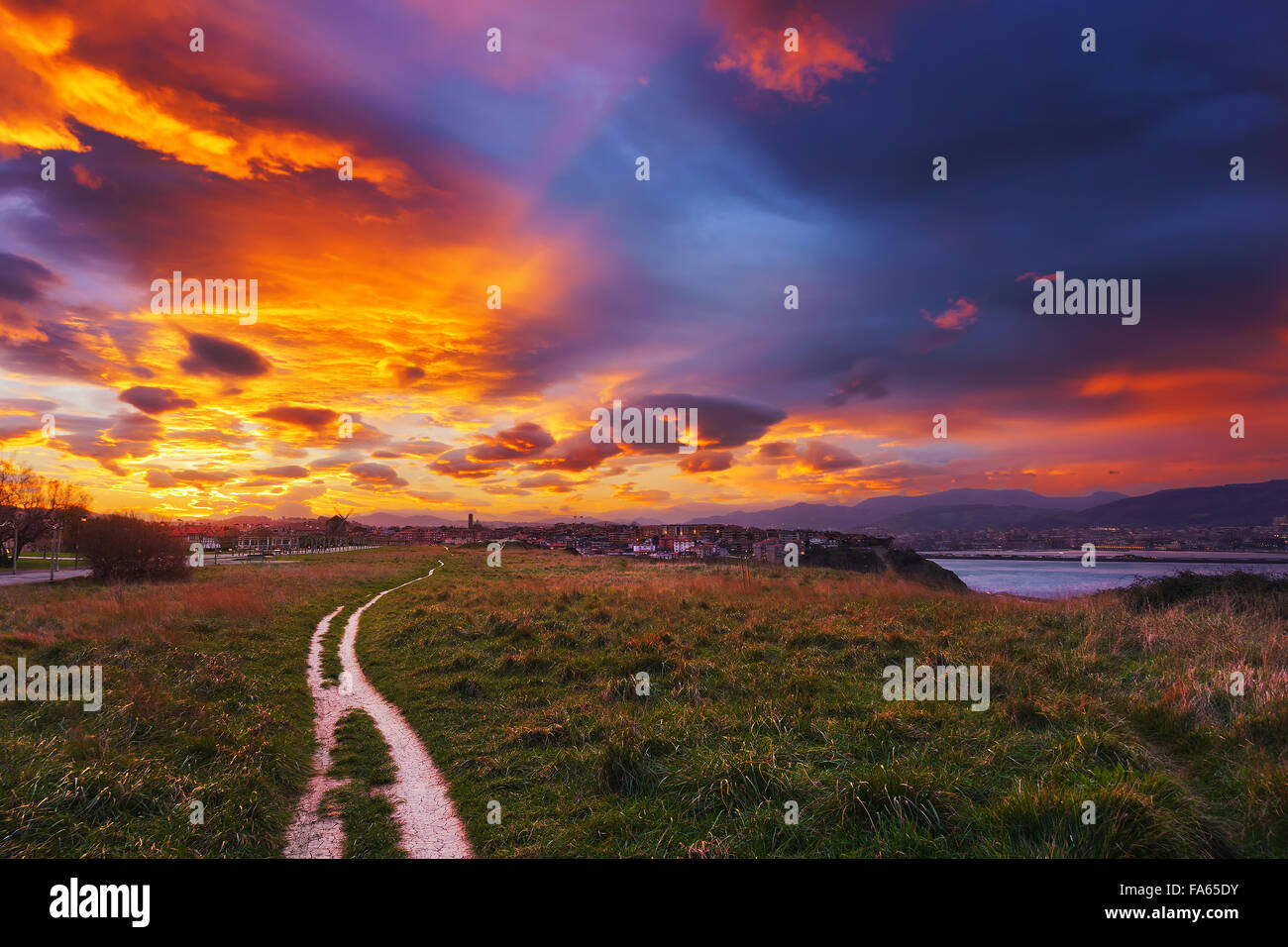 sunrise in Aixerrota lands in Getxo. Basque Country Stock Photo