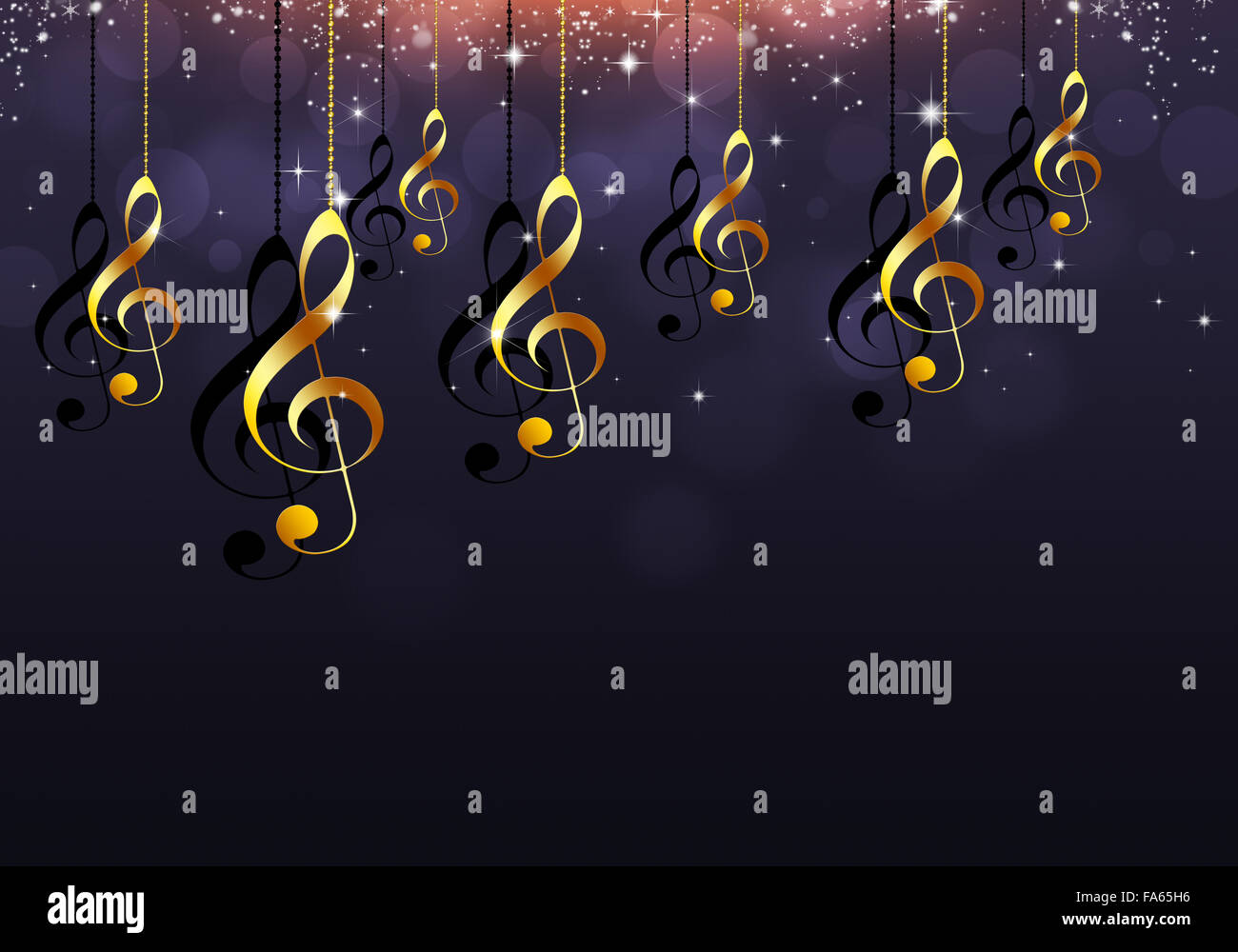 golden music notes on dark blue background Stock Photo