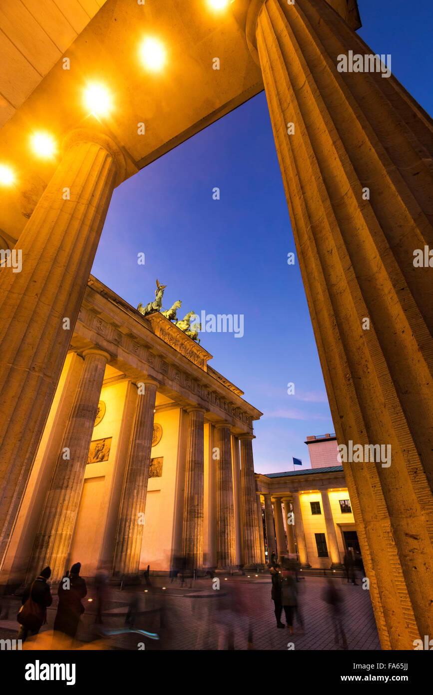 Dusk shot of Brandenburg Gate Berlin Germany Brandenburger Tor Twilight Stock Photo