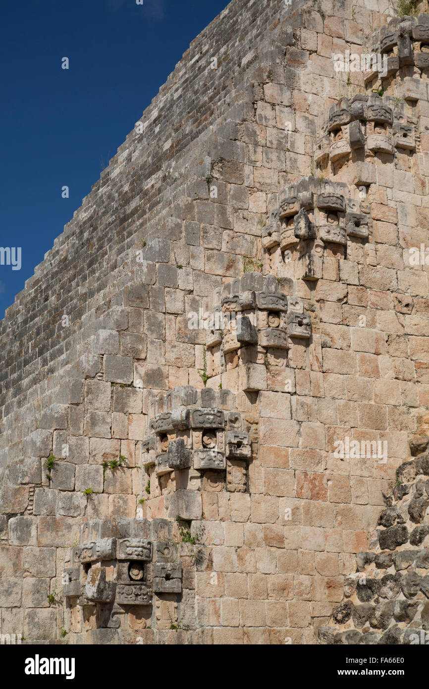 Chac Rain God Stone Masks, House of the Magician, Uxmal Mayan Archaeological Site, Yucatan, Mexico Stock Photo