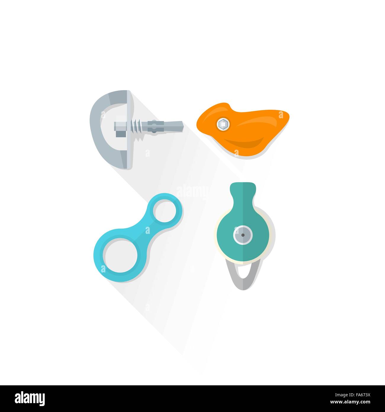 vector colored climbing bolt hanger hold eight figure belay descender pulley colored isolated illustration on white background w Stock Vector