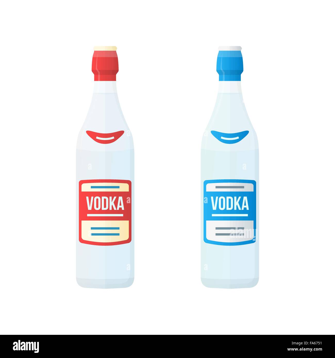 vector color flat design white red and blue label vodka bottles isolated illustration on white background Stock Vector