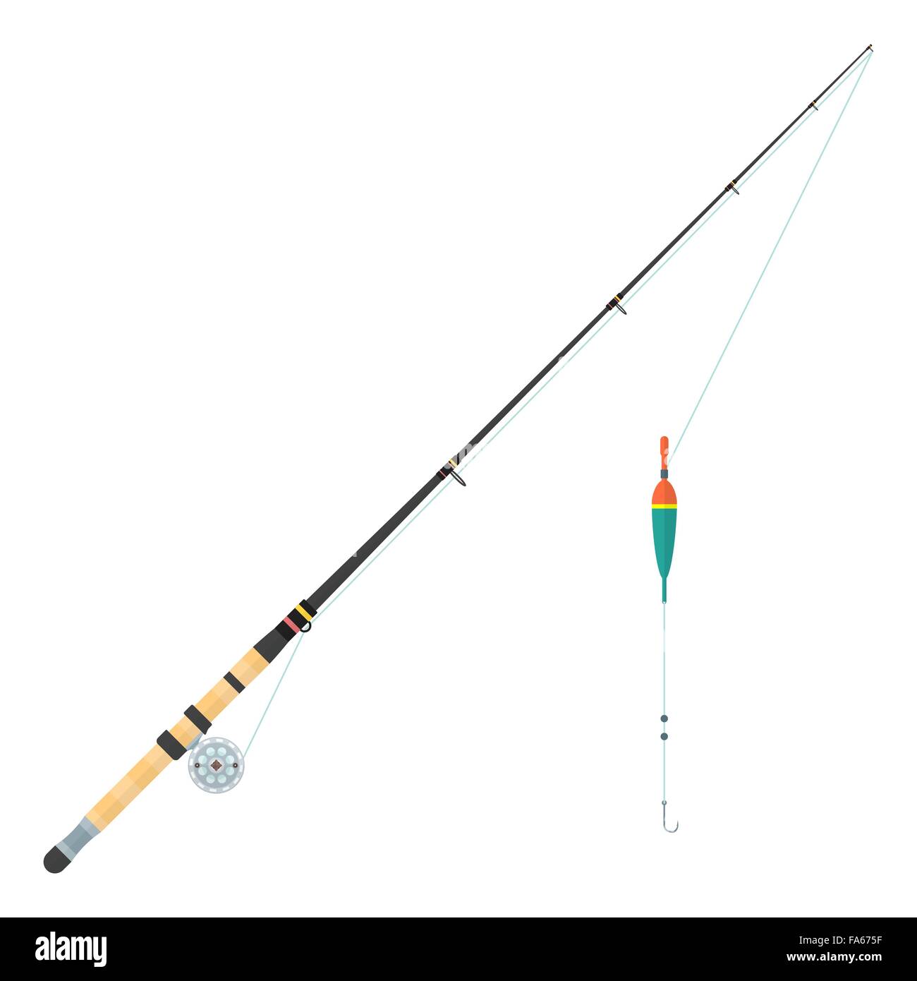 vector black color flat design float fishing rod cork handle lure