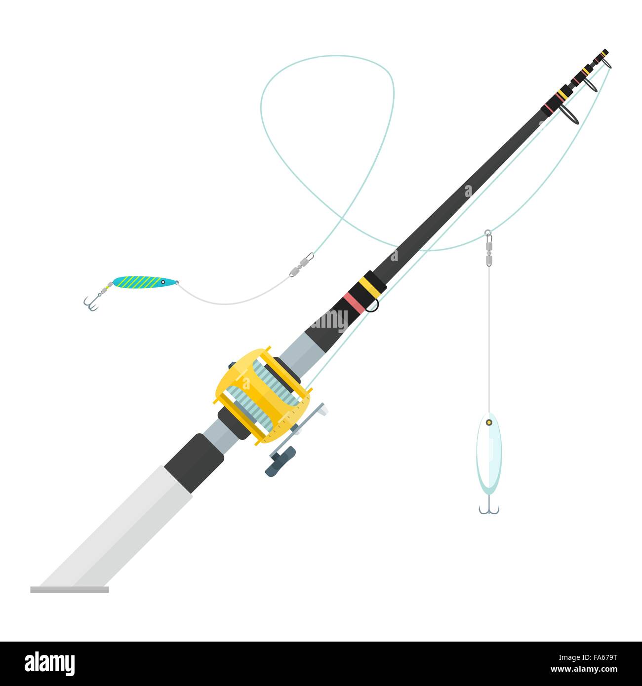 vector black color flat design trolling spinning fishing rod cork