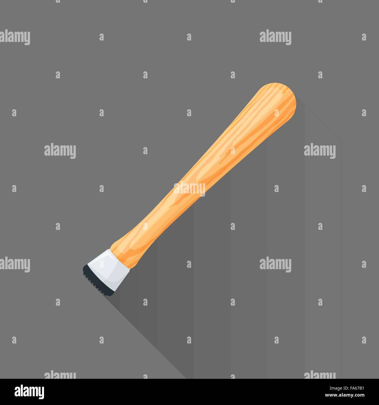 vector colored flat design bar stone muddler wood handle isolated illustration gray background long shadow Stock Vector