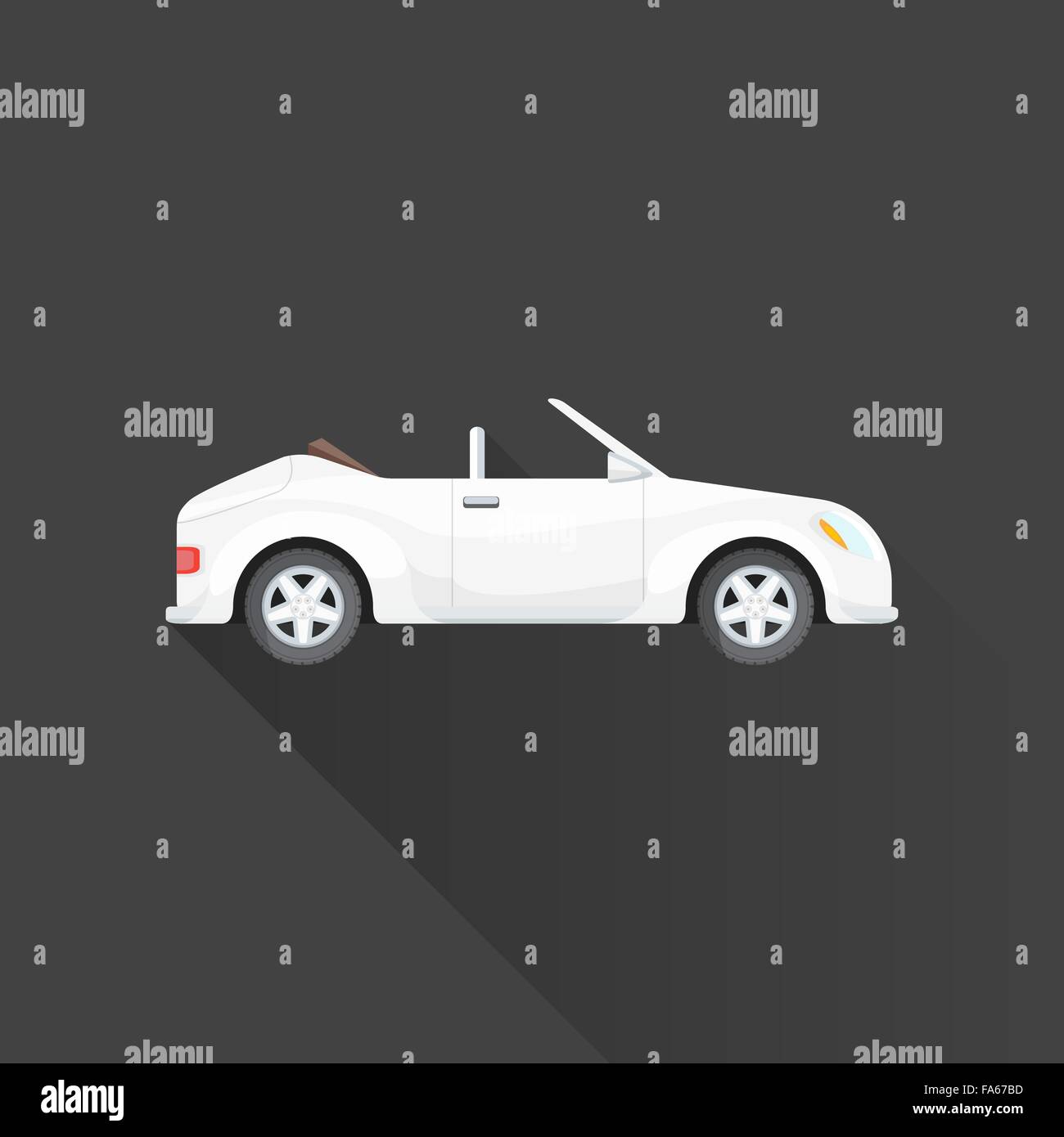 vector white color flat design convertible roadster vehicle body type illustration isolated gray background long shadow Stock Vector