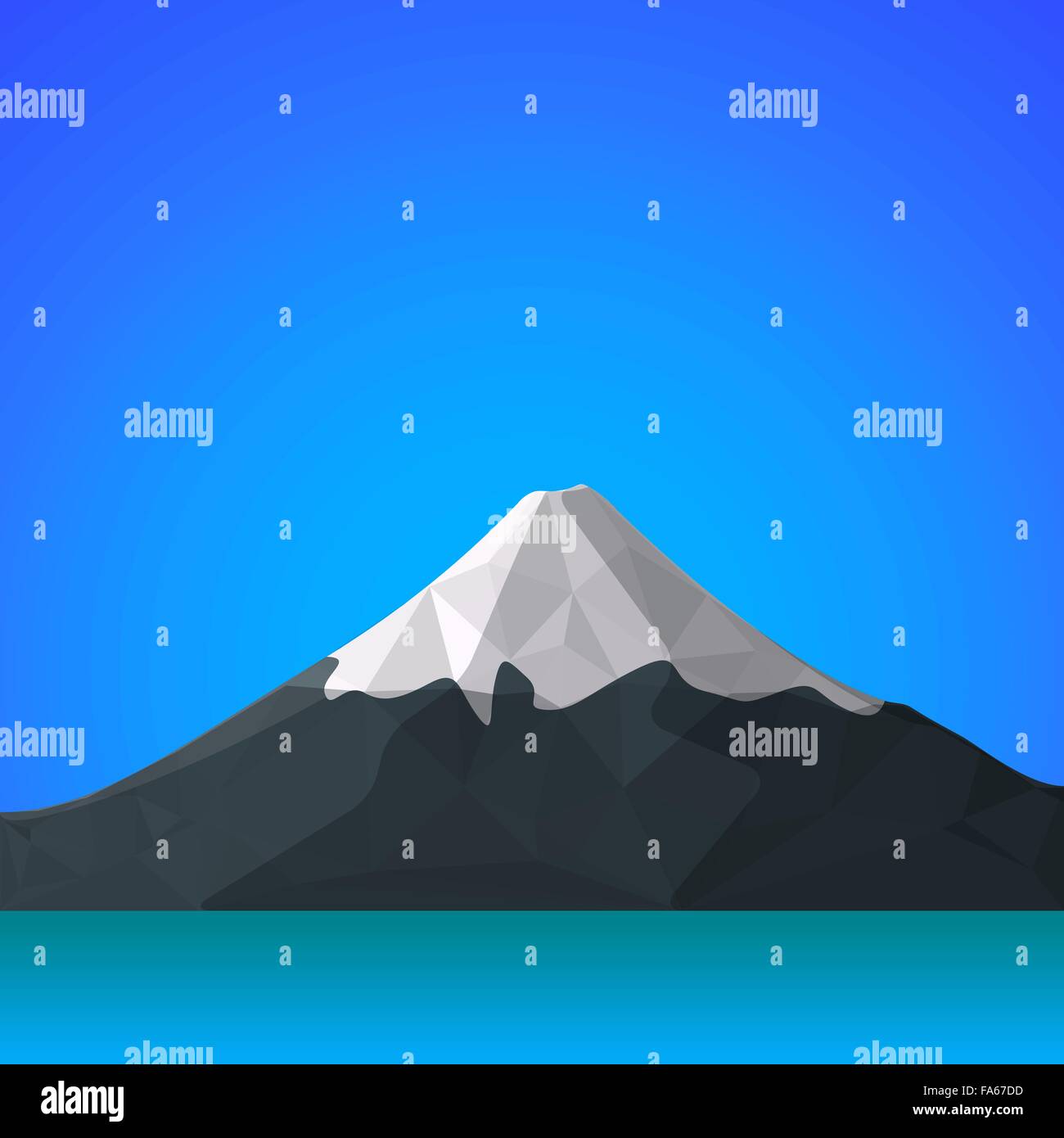 vector colored flat design polygonal japan Fujiyama mountain blue sky water landscape illustration background Stock Vector