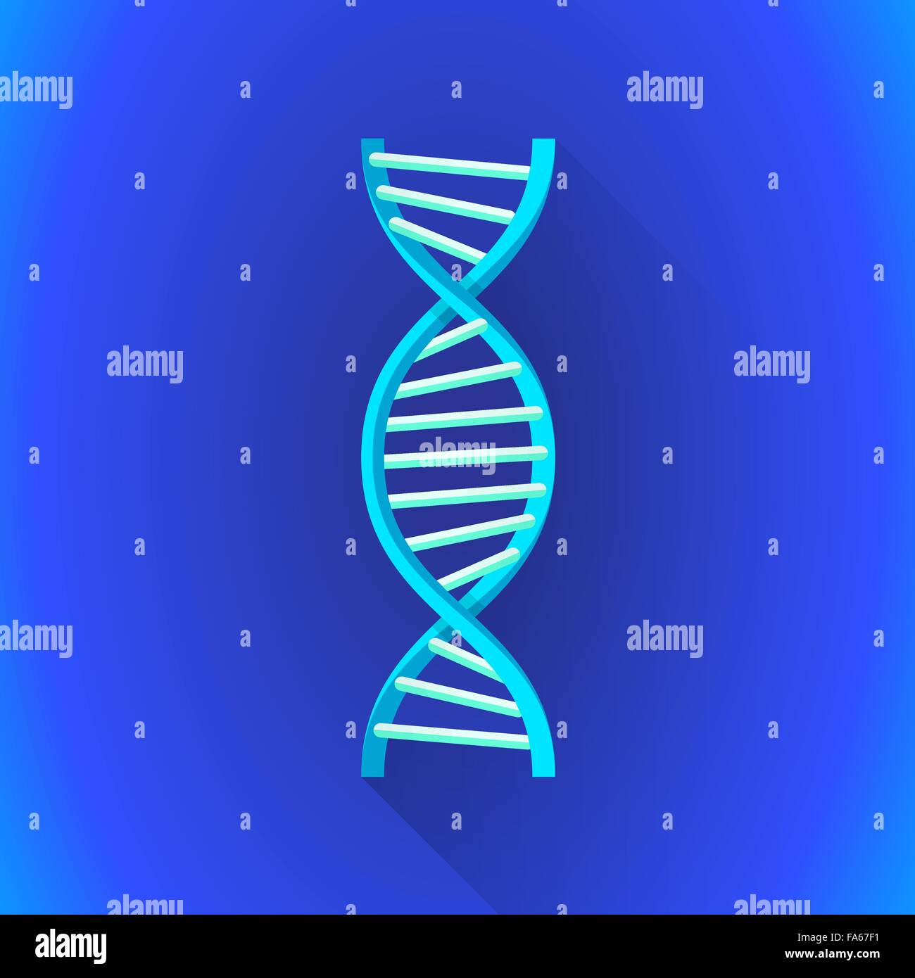 vector cyan colored flat design DNA spiral sign illustration isolated blue background long shadow Stock Vector