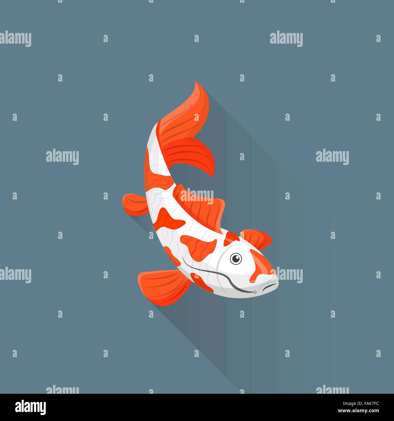 vector colored flat design white orange red japanese carp koi illustration isolated dark background long shadow Stock Vector