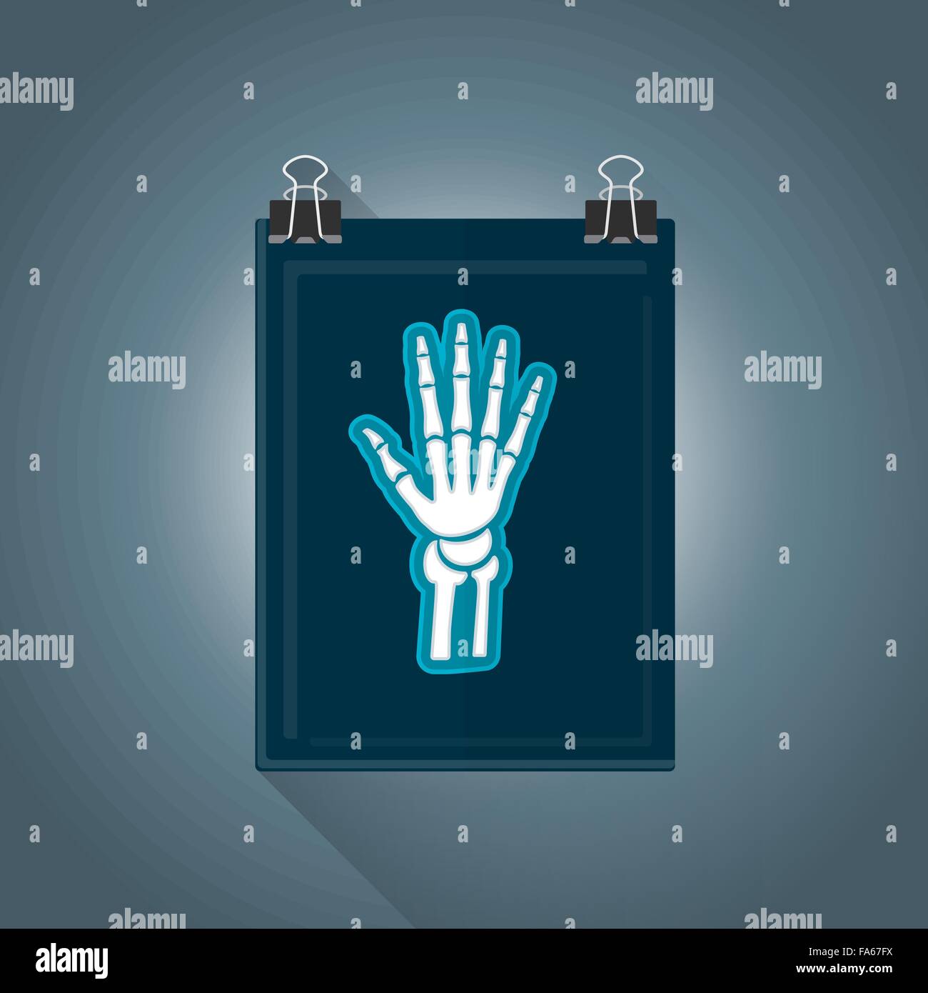 vector colored flat design x-ray radiography hand picture illustration isolated dark background long shadow Stock Vector