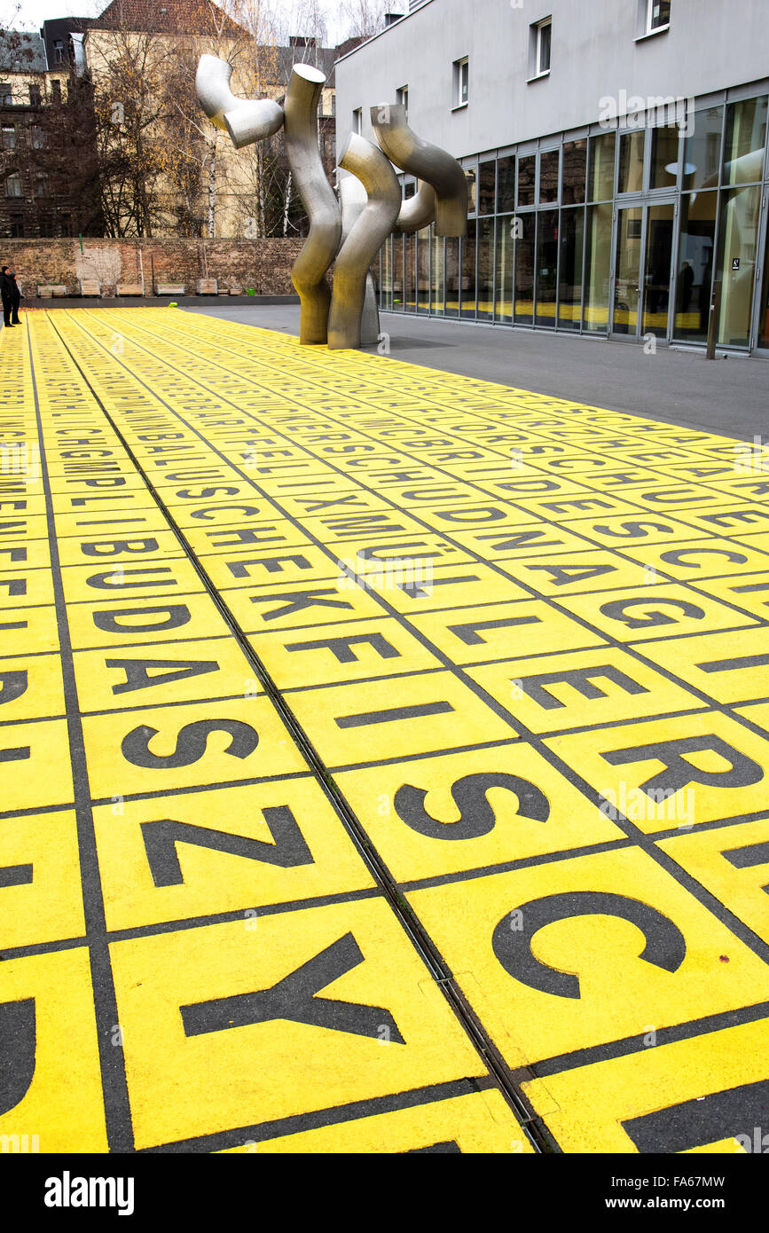 Yellow field of letters Berlinische Galerie Berlin  Marking for glass warehouse Germany Stock Photo