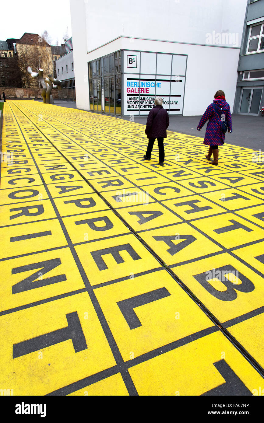 Yellow field of letters Berlinische Galerie Berlin Stock Photo