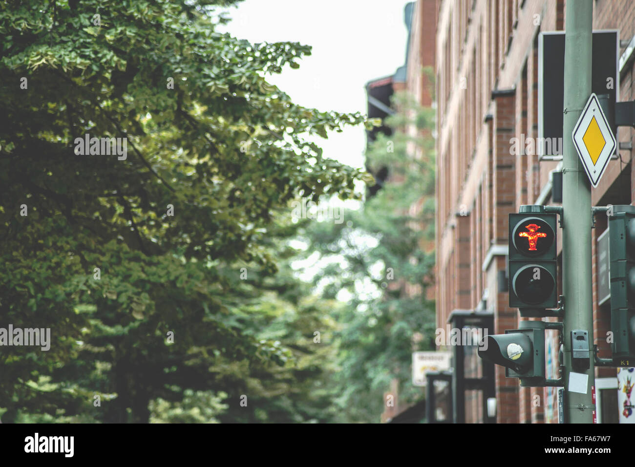 Red traffic light in east Berlin, Germany Stock Photo