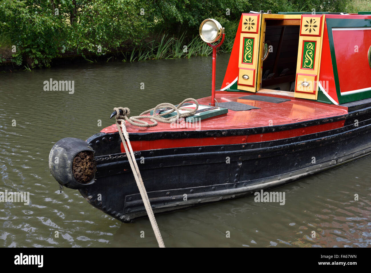 Bow of traditional canal narrow boat Stock Photo