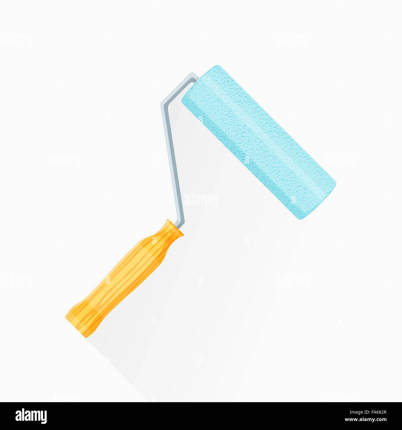 vector colored flat design house remodel cyan paint roller wooden textured handle illustration isolated white background long sh Stock Vector