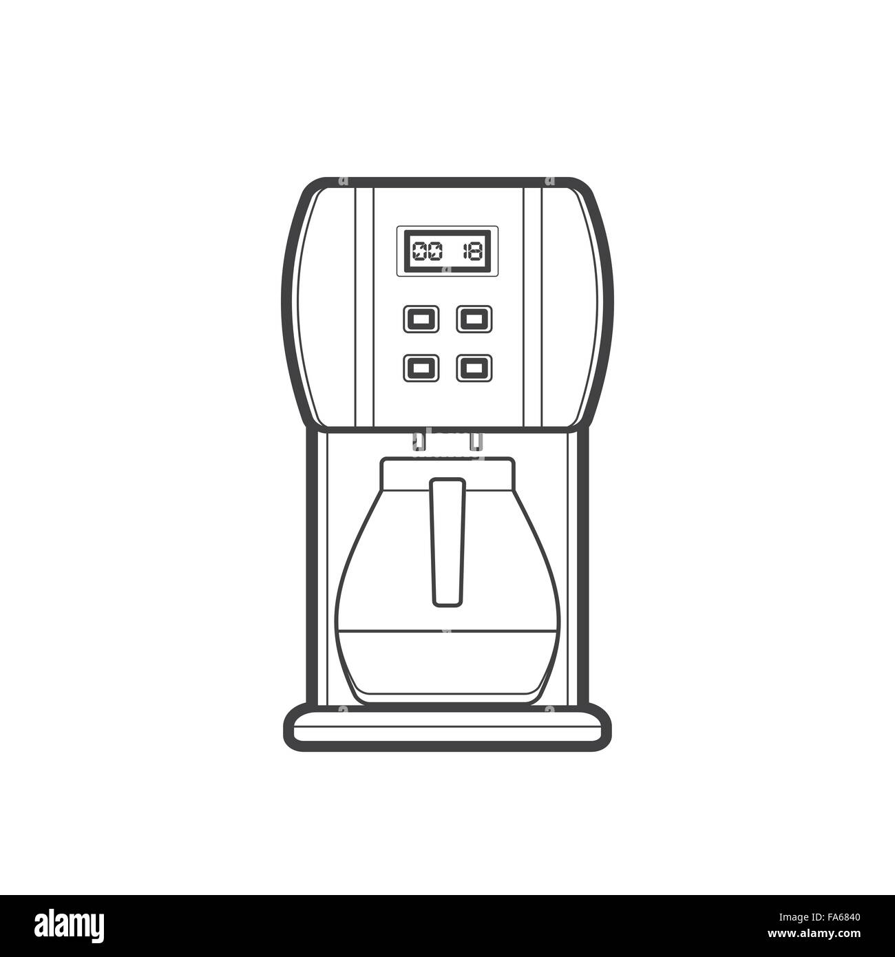 vector monochrome contour kitchen electric coffee machine isolated black outline illustration on white background Stock Vector