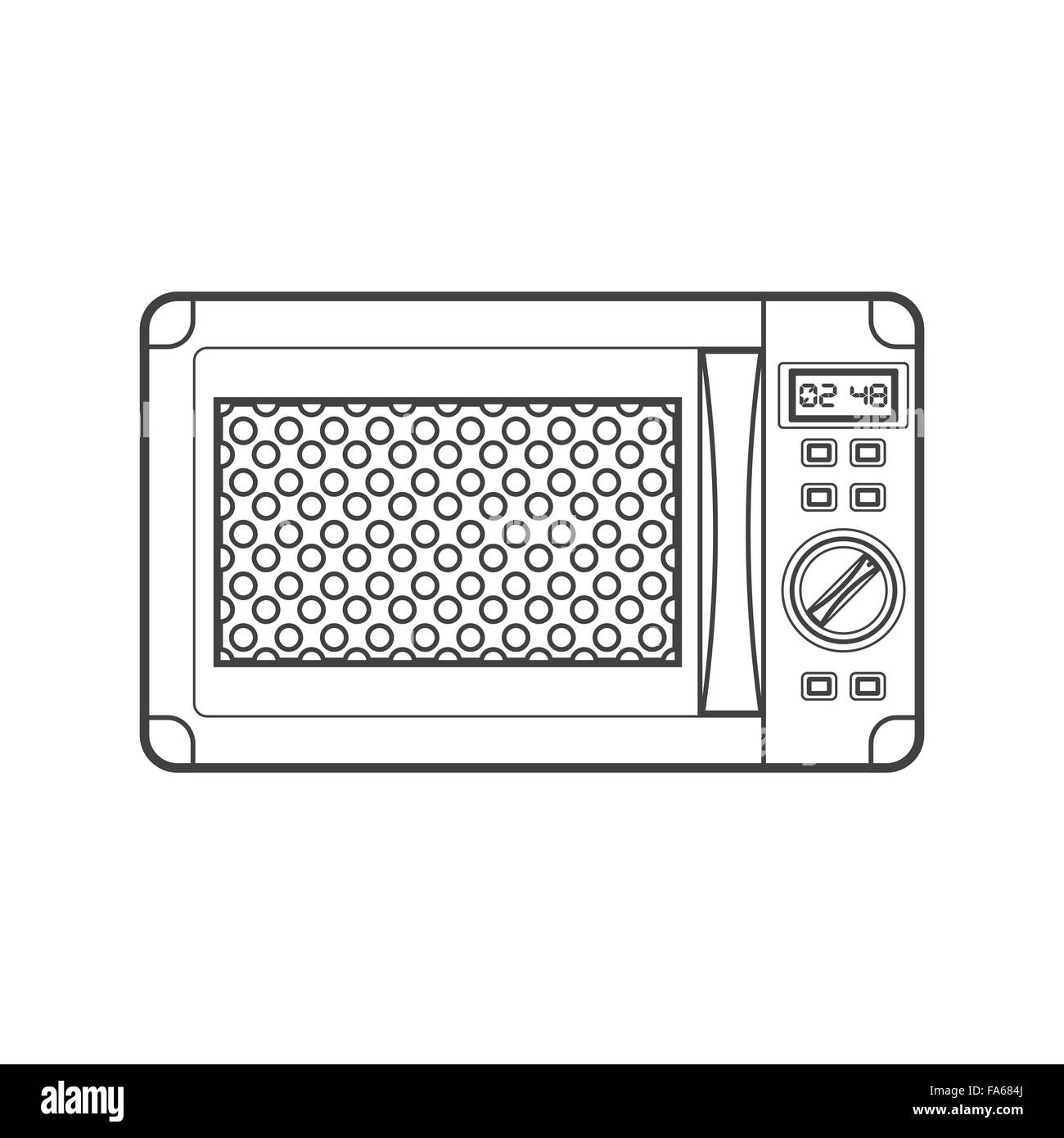 vector monochrome contour modern kitchen microwave oven isolated black outline illustration on white background Stock Vector