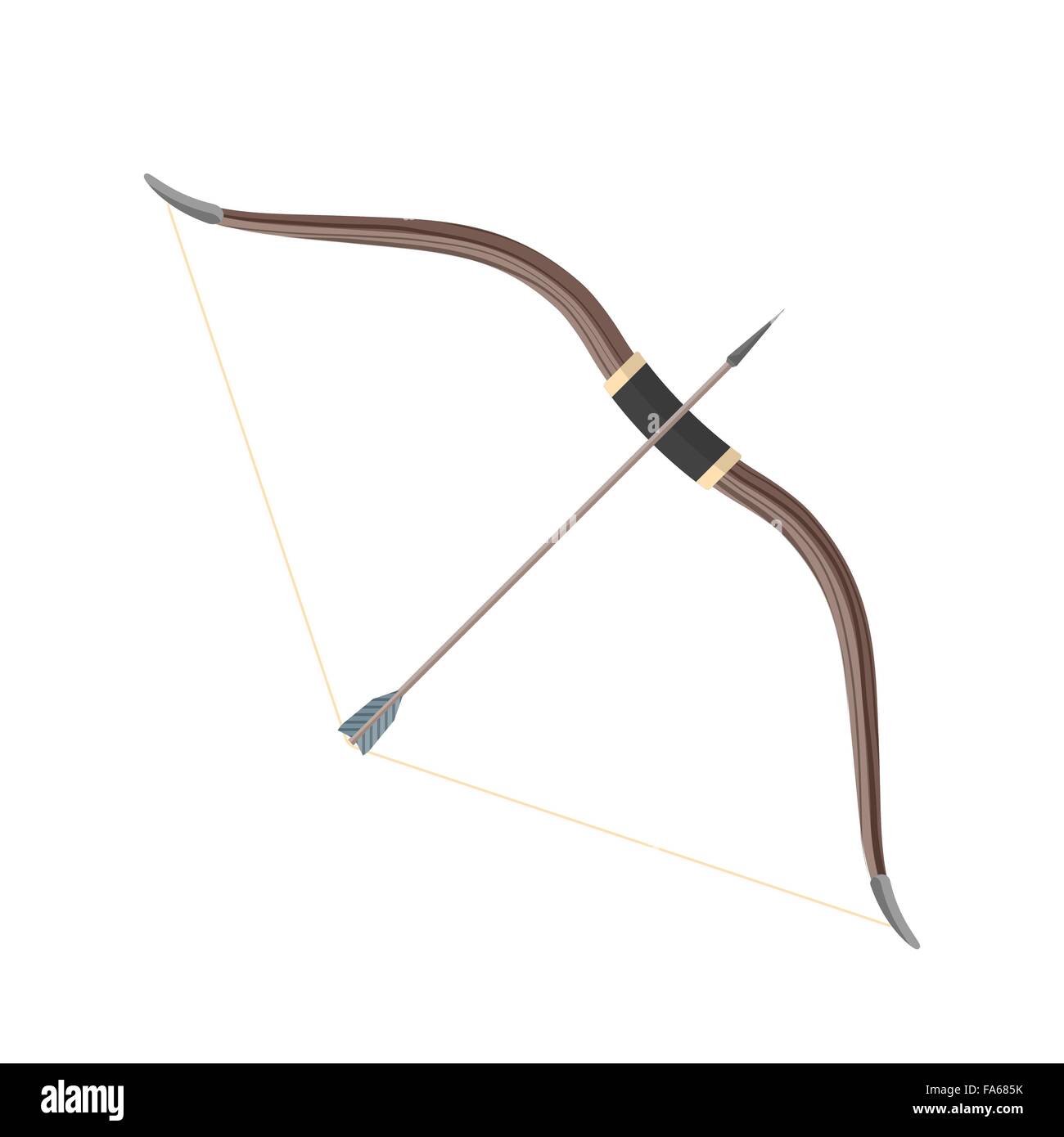 vector colorer flat design medieval wooden bow with arrow isolated illustration on white background Stock Vector