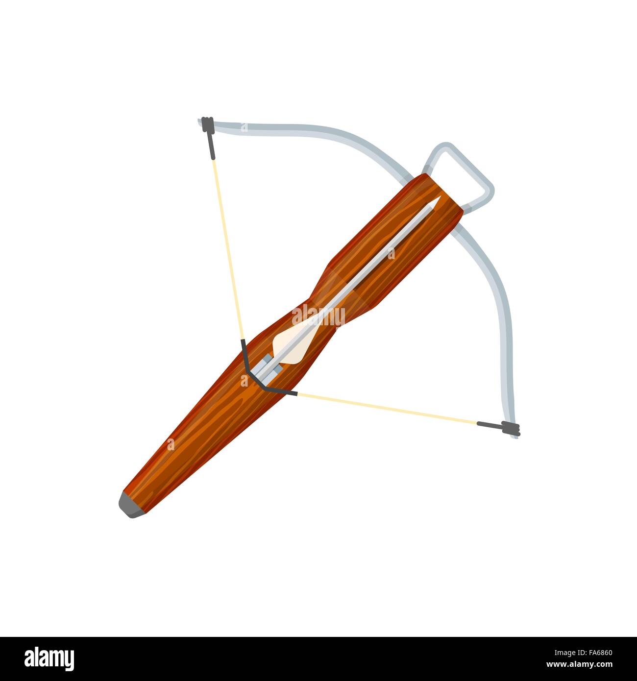 vector colorer flat design medieval wooden textured metal elements crossbow with arrow isolated illustration on white background Stock Vector