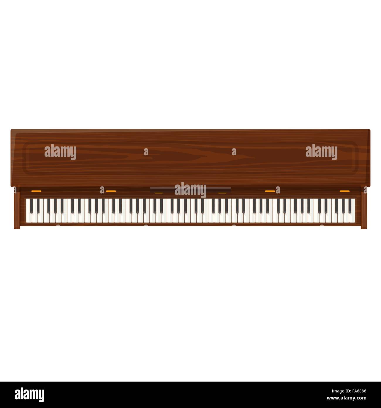 vector colored flat design brown wood textured piano illustration isolated on white background top view Stock Vector
