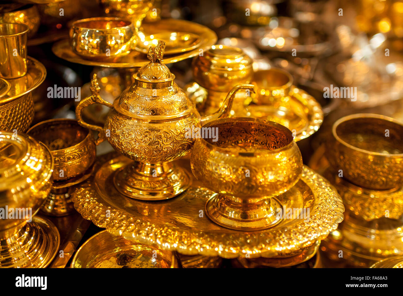 Gold merchandise, Yangon, Myanmar Stock Photo