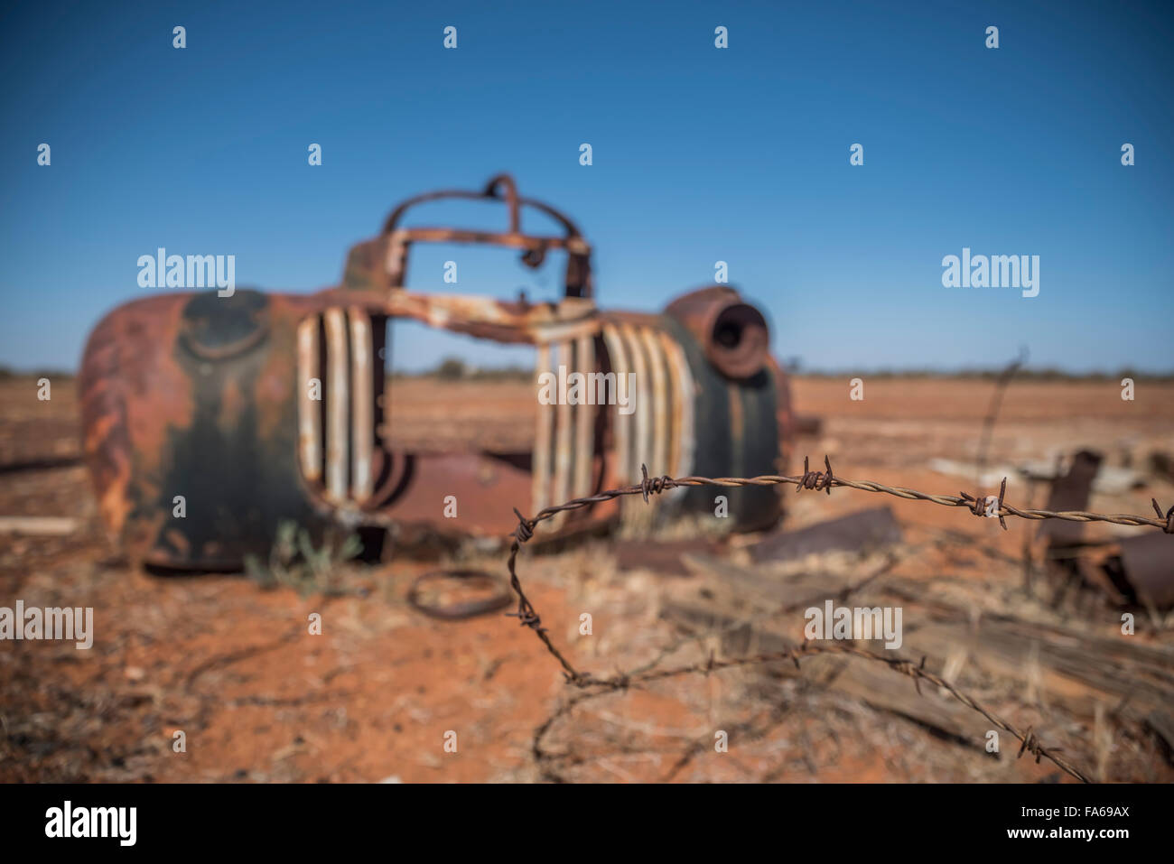 Wreck car on the Oodnadatta track  in the Australia outback Stock Photo