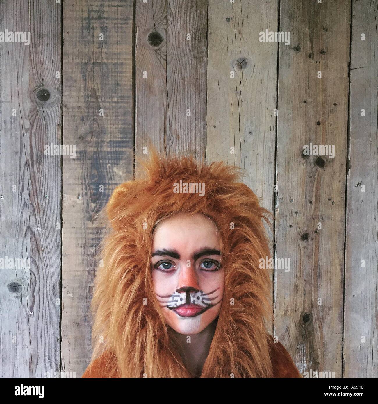 Girl dressed as a lion Stock Photo