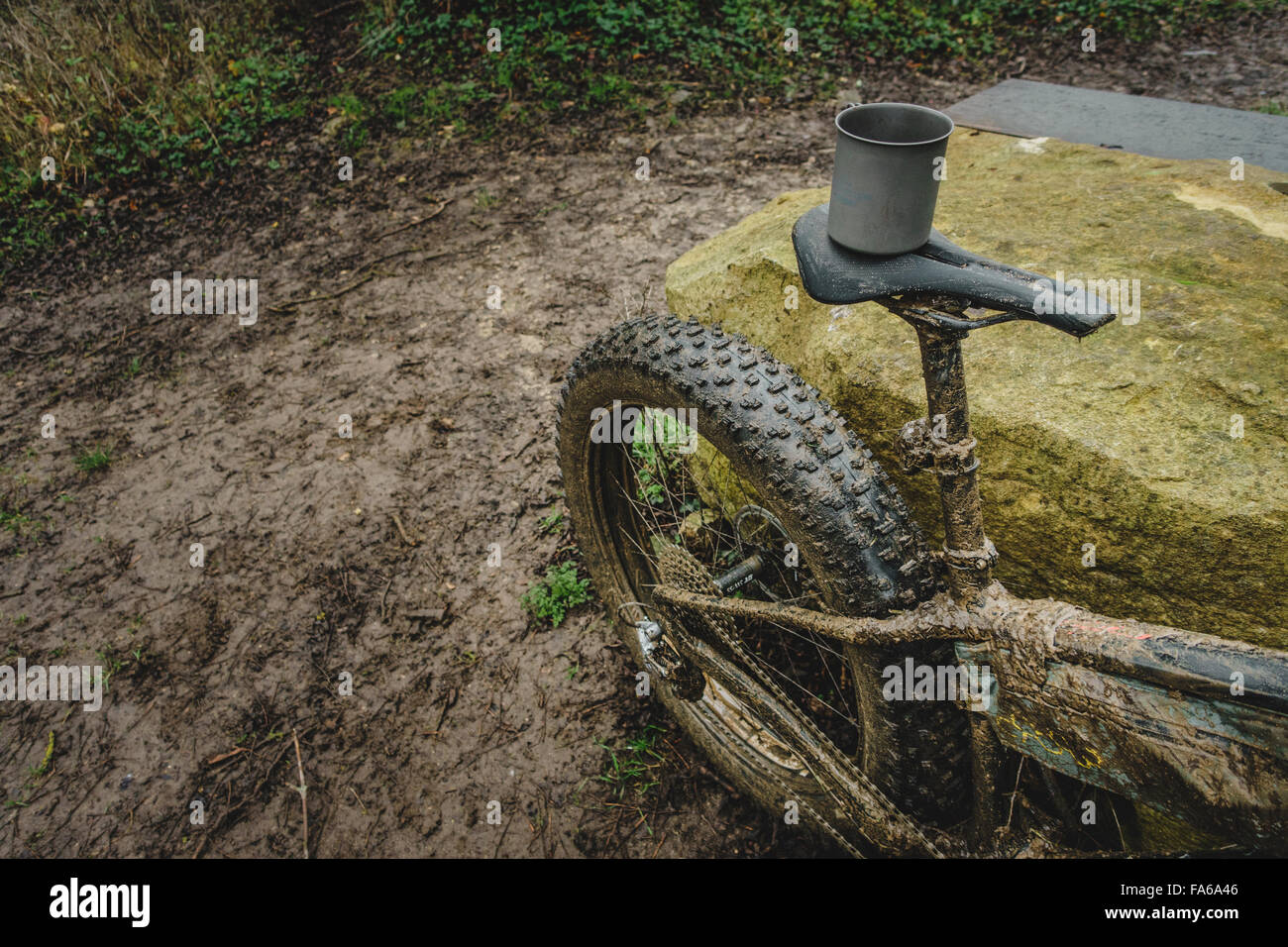 A Fat Bike parked in the countryside Stock Photo