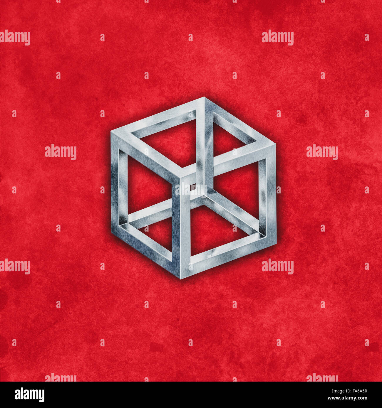 Escher cube on a red background Stock Photo