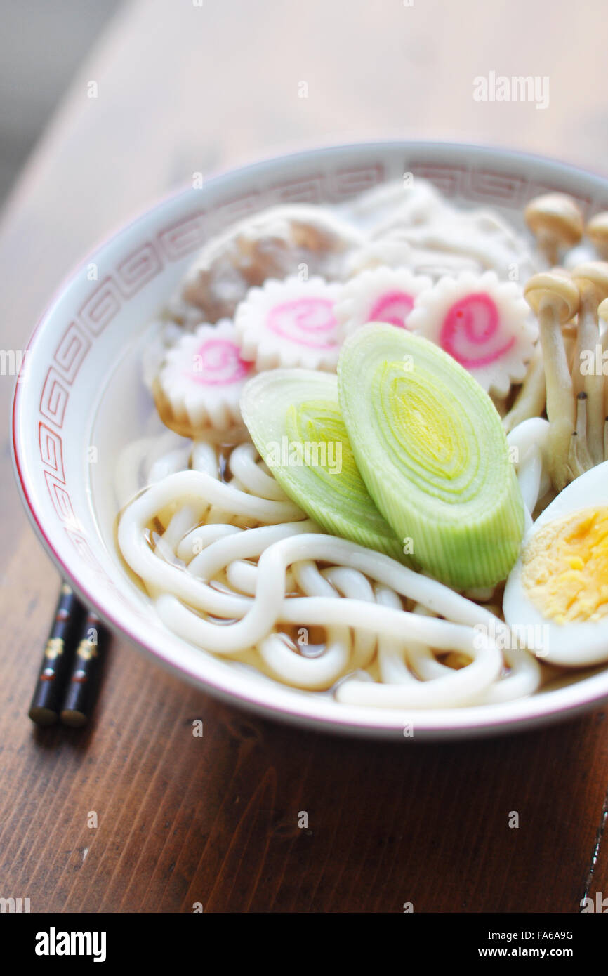 A bowl of udon noodles Stock Photo