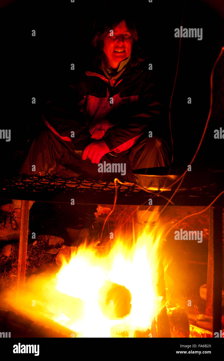 Campfire at Schafer Airfield Campground, Great Bear Wilderness