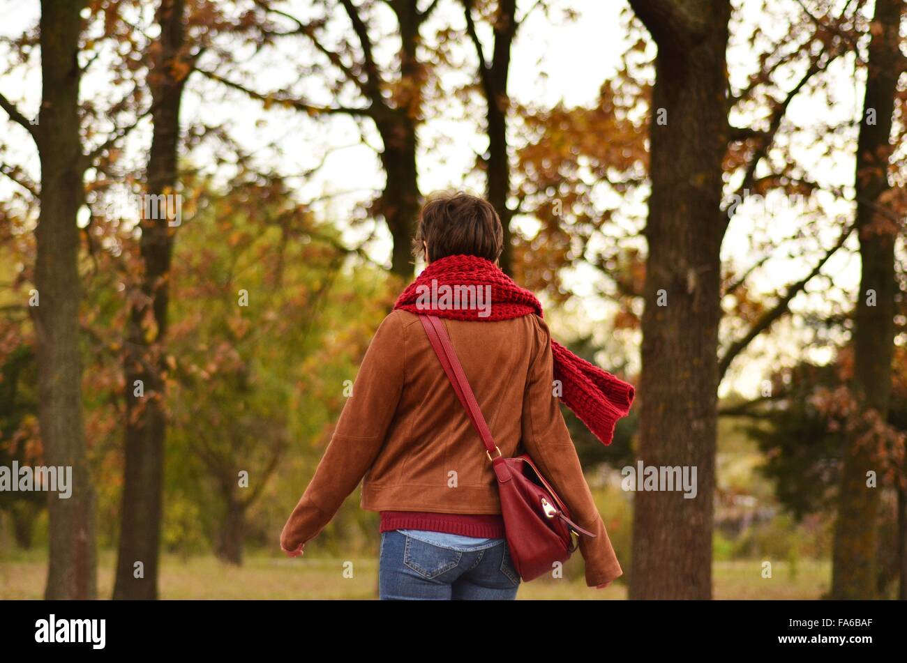 Rear view of woman walking in park, Romania Stock Photo - Alamy