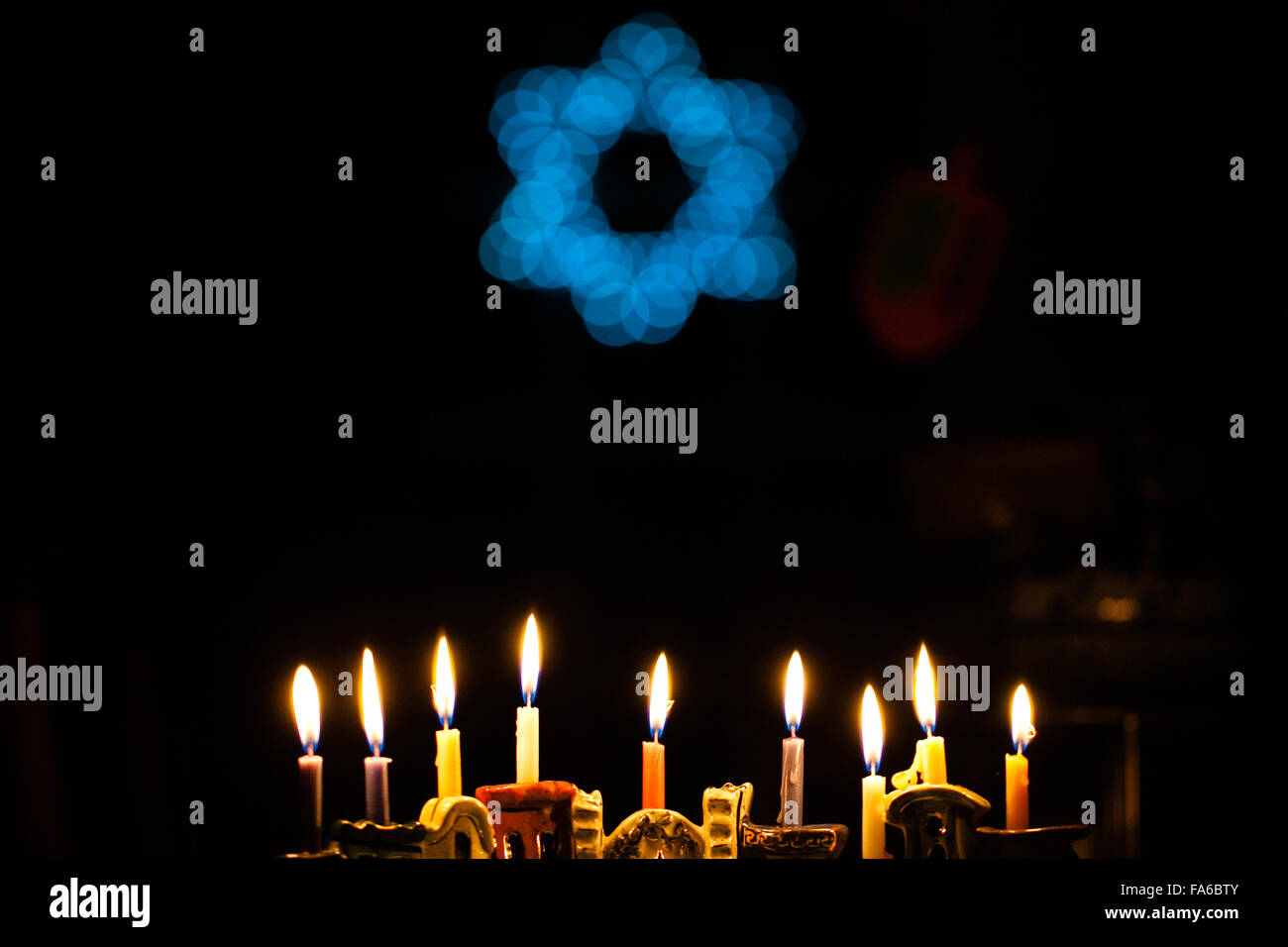 Menorah candlestick and Jewish Star Stock Photo