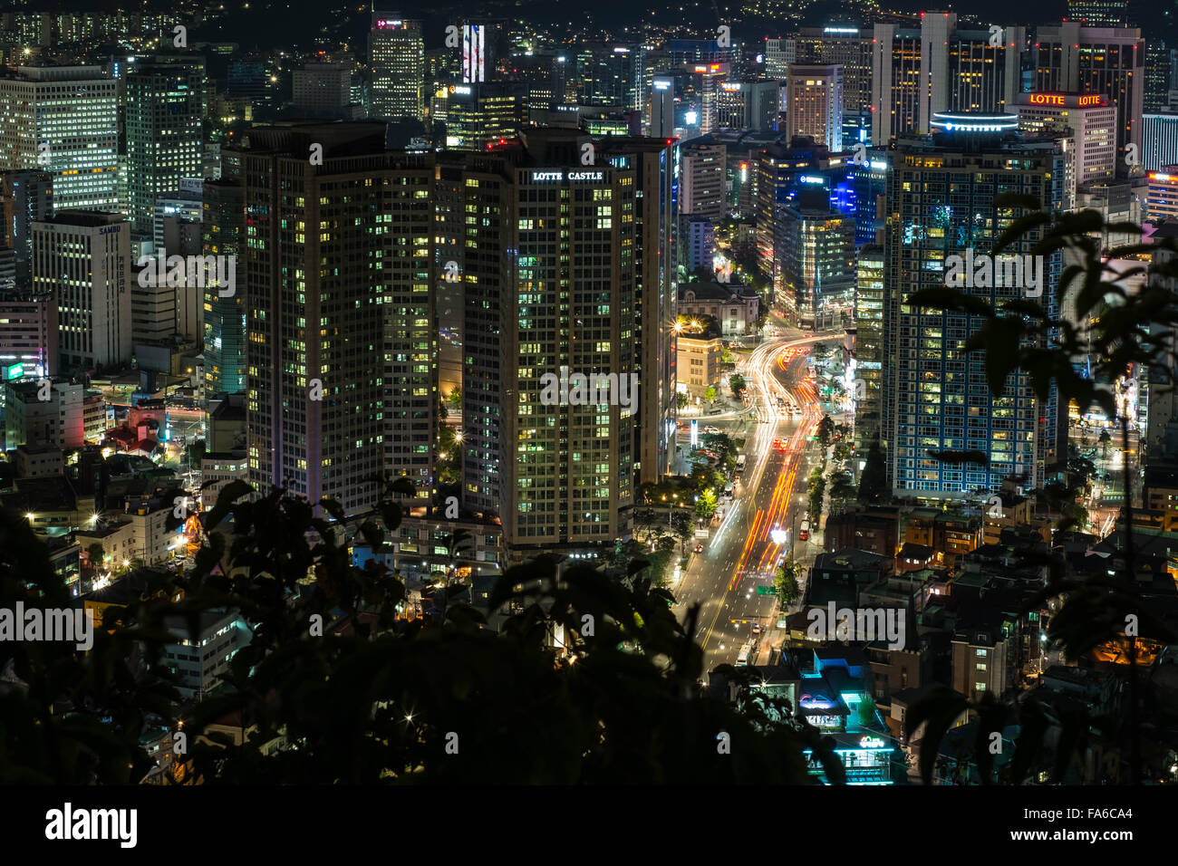 City skyline at night, Seoul, South Korea Stock Photo