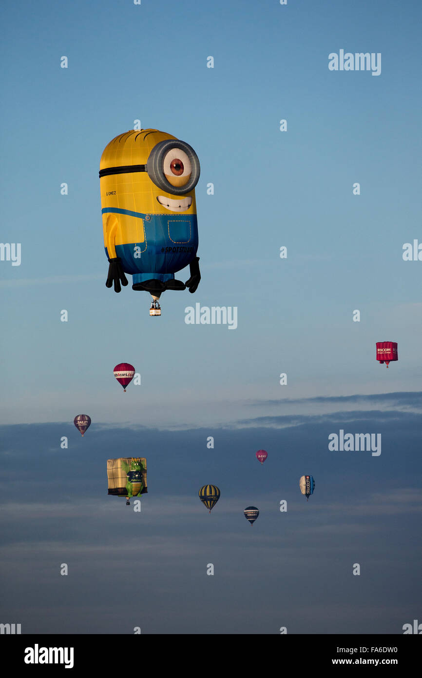 Minion (Stuart) and other hot air balloons at the Bristol International Hot Air Balloon Fiesta 2015 Stock Photo